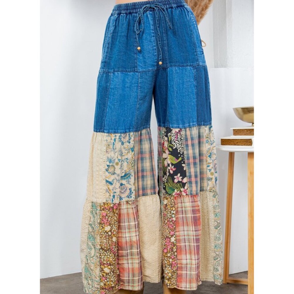 #203 Boho Tiered Patch Denim Pant